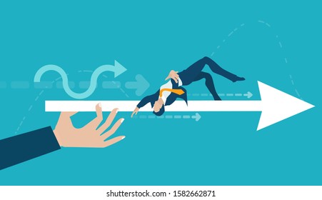 Successful businessmen making jump over the barrier. Making money, salary raise, achievement and top competitor. Business concept illustration