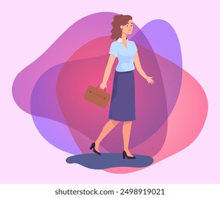 Empresaria exitosa con maletín. Personaje de dibujos animados femenino en ropa formal que va a trabajar Ilustración vectorial plana. Negocio, trabajo, concepto de gerente de oficina para el Anuncio