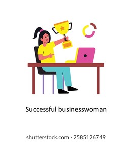 Successful businesswoman Concept vector illustration.  isolated on white Background. 