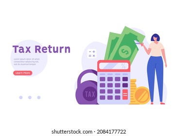 Successful businesswoman cuts heavy taxes with scissors. Tax deduction. Concept of tax return, optimization, duty, financial accounting. Vector illustration in flat design for UI, banner, mobile app