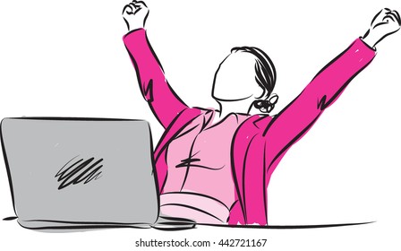successful businesswoman winner gesture illustration