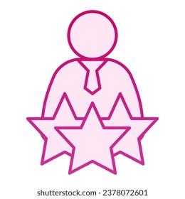 Icono de línea de candidato correcto. Hombre con corbata y tres estrellas gradiente estilo pictograma sobre fondo blanco. Mejor persona seleccionada para el concepto móvil y el diseño web. Gráficos vectoriales