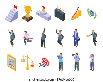 Successful career icons set. Isometric set of successful career vector icons for web design isolated on white background