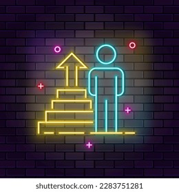 Successful career neon icon. Education neon icon on dark brick wall background