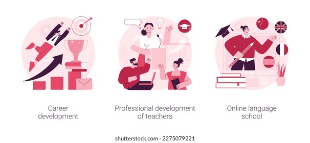 Successful career path abstract concept vector illustration set. Career development, professional development of teachers, online language school, job responsibility, conference abstract metaphor.