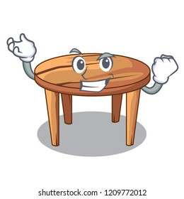 Successful cartoon round wooden table in cafe
