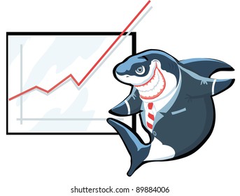 Successful cartoon shark in suit giving presentation