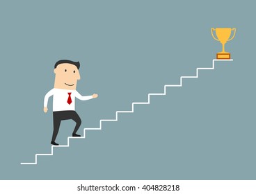 Successful Cartoon Smiling Businessman Walking Stairs Stock Vector ...