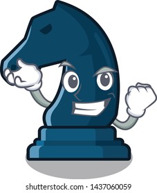 Successful chess knight next to cartoon table