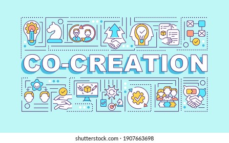 Successful collective creativity word concepts banner. Joint work. Infographics with linear icons on turquoise background. Isolated typography. Vector outline RGB color illustration