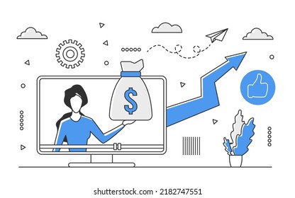 Successful commerce online business. Digital company profit, increasing revenue vector monocolor illustration