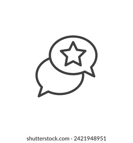 Icono de línea de comunicación correcto. signo de estilo lineal para concepto móvil y diseño web. Burbujas de voz con un icono de vector de contorno de estrella. Símbolo, ilustración del logotipo. Gráficos vectoriales