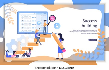 Successful Company Building Flat Vector Web Banner. Business People, Company Employees, Office Workers Working Together for Financial Growth Illustration. Investment Project Landing Page Template
