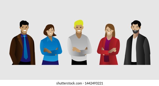 Successful company with happy workers. people portraits set, modern flat vector concept digital illustration