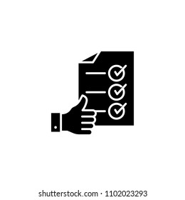 Successful completion black icon concept. Successful completion flat  vector symbol, sign, illustration.