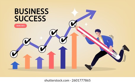 Successful completion of business. Man holding pencil check completed tasks. Task completion, task solving, management concept. effective daily planning and time management. flat vector illustration.
