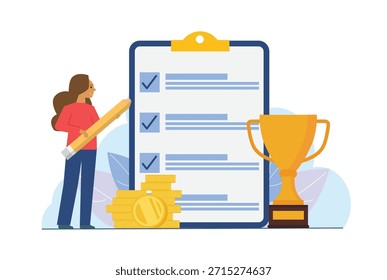 Finalización exitosa de las tareas de negocio. Premio Target a los mejores resultados en los negocios. Trofeo con asas, taza para completar con éxito las tareas y lograr el éxito.