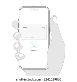 Erfolgreiche kontaktlose Kartenzahlung mit einer Gesichtnummer. Konzept der Vektorgrafik.