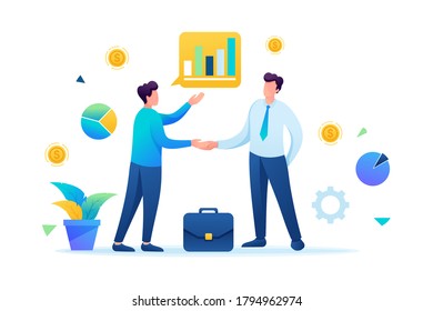 Successful cooperation between two businessmen. Flat 2D. vector illustration web design