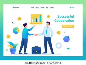 Successful cooperation between two businessmen. Flat 2D. vector illustration landing page