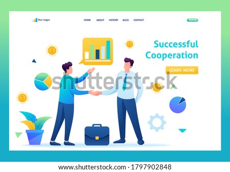 Successful cooperation between two businessmen. Flat 2D. vector illustration landing page