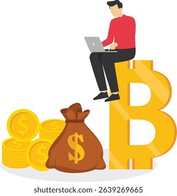 Successful cryptocurrency investment, professional bitcoin trader with correct speculation, gain lots of money from alternative financial asset concept. Businessman making profit from bitcoin trading 