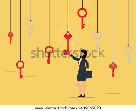 Successful decision or decision making. Businessman finds the right key.