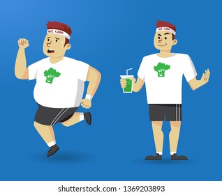 Successful diet transformation, man doing cardio in white shirt for better health