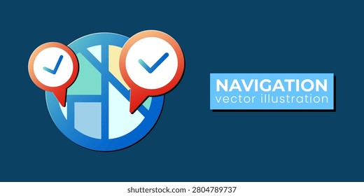 Successful digital map navigation with confirmed location pins and checkmarks, symbolizing efficient route planning and travel guidance for users