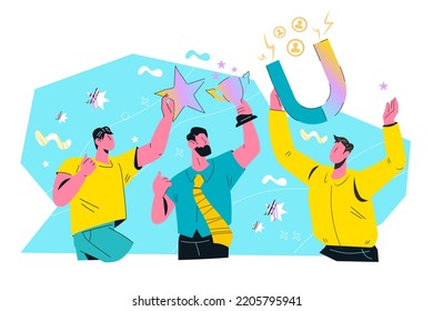 Successful dream team of highly qualified professionals. Business concept for best teamwork, achievement and victory in the market competition, flat vector illustration isolated on white background.