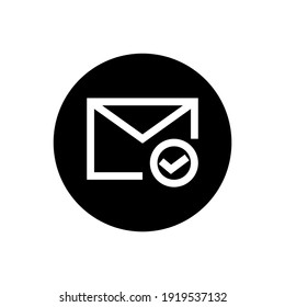 Successful email icon in black round style