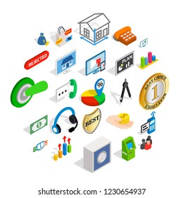 Successful employee icons set. Isometric set of 25 successful employee vector icons for web isolated on white background