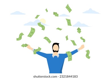 Successful entrepreneur, financial freedom. Financial wealth. Successful investors. Profit from investment. Business people scatter money in the air. flat vector illustration on a white background.