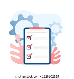 Successful execution of tasks from the to check list. clipboard with document. To do list concept. Completion tasks. Vector illustration flat design