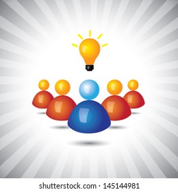 successful executive or employee with ideas- simple vector graphic. This illustration can also represent manager and his staff, political or business leader and followers, winning executive or person