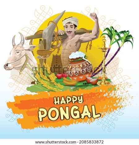 Successful farmer with Pongal greetings elements