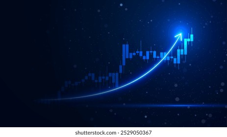 Successful financial boost and up arrow. Rising stock market economy illustration. Futuristic business growth bar chart