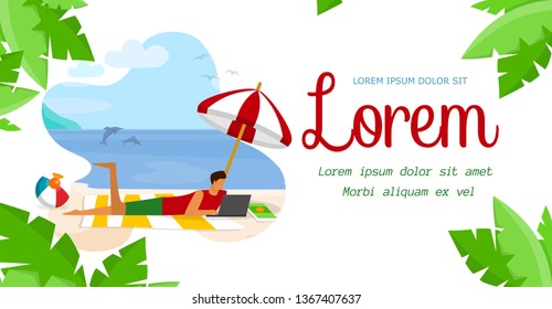 Successful Freelancer Entrepreneur Using Wireless Smart Technology for Business, Trading or Learning. Freedom Metaphor, Remote Working from Far Away Cartoon Flat Vector Illustration. Horizontal Banner