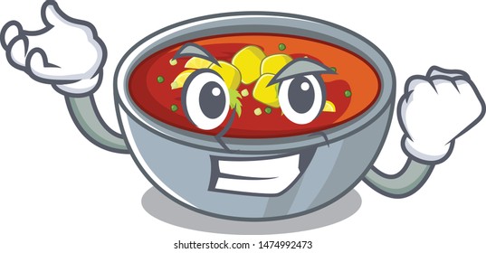 Successful gazpacho is served to cartoon plate