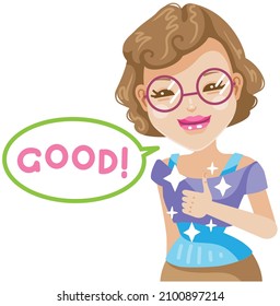 Successful girl pointing thumbs up gesture signs