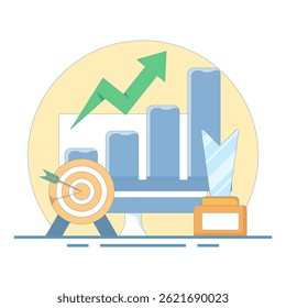 Successful Goal Concept. Graphic with Arrow Cup and Target. Goal achievement. Successful business idea. Motivation to promote to achieve goals. Vector Illustration Design.