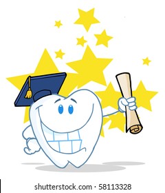 Successful Graduate Tooth  Holding A Diploma