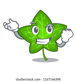 Successful green ivy leaf on character cartoon