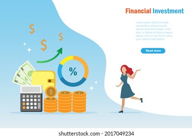 Successful and growth business investment, money allocation and financial planning strategy. Happy woman with growth graph profit on banking and financial investment