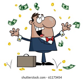 Successful Hispanic Businessman Standing Under Falling Money