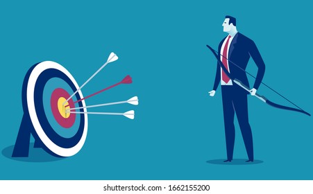 Successful Hit. Businessman hit the target. Business illustration.