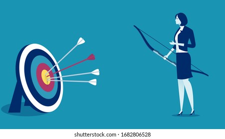 Successful Hit. Businesswoman hit the target. Concept business illustration.