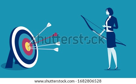 Successful Hit. Businesswoman hit the target. Concept business illustration.