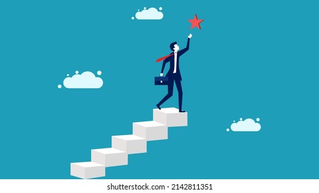 successful. Hope for success in business. Climb the stairs to the top to win the star reward