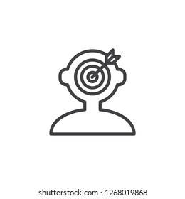 Successful human mind outline icon. linear style sign for mobile concept and web design. Human head with aim target simple line vector icon. Symbol, logo illustration. Pixel perfect vector graphics